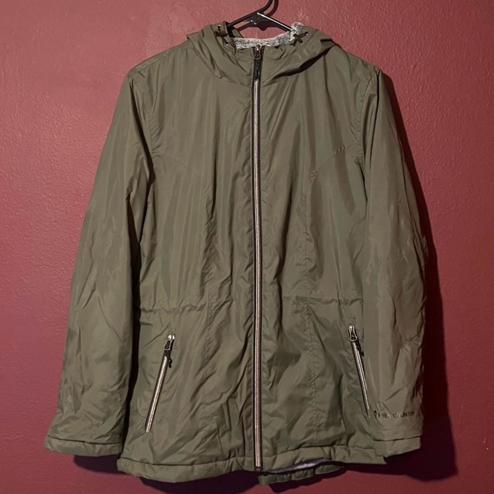 Free Country Mens Large Green Long Sleeve Full Zip Hooded Jacket Coat